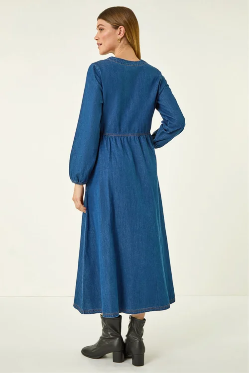 Roman Blue Denim Button Through Midi Dress - 10 Image 3