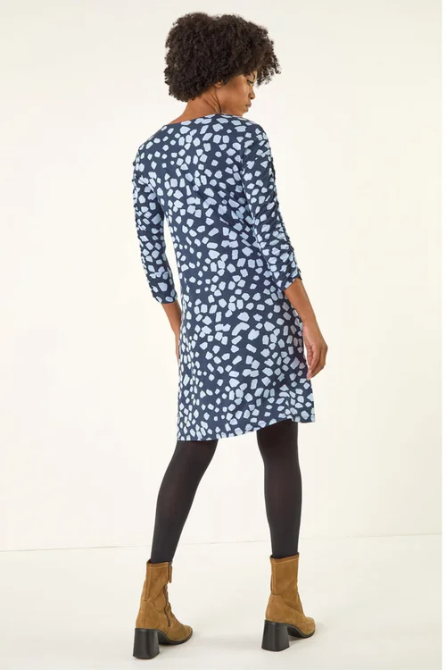 Roman Navy Geometric Gathered A-Line Dress - 16 Image 4