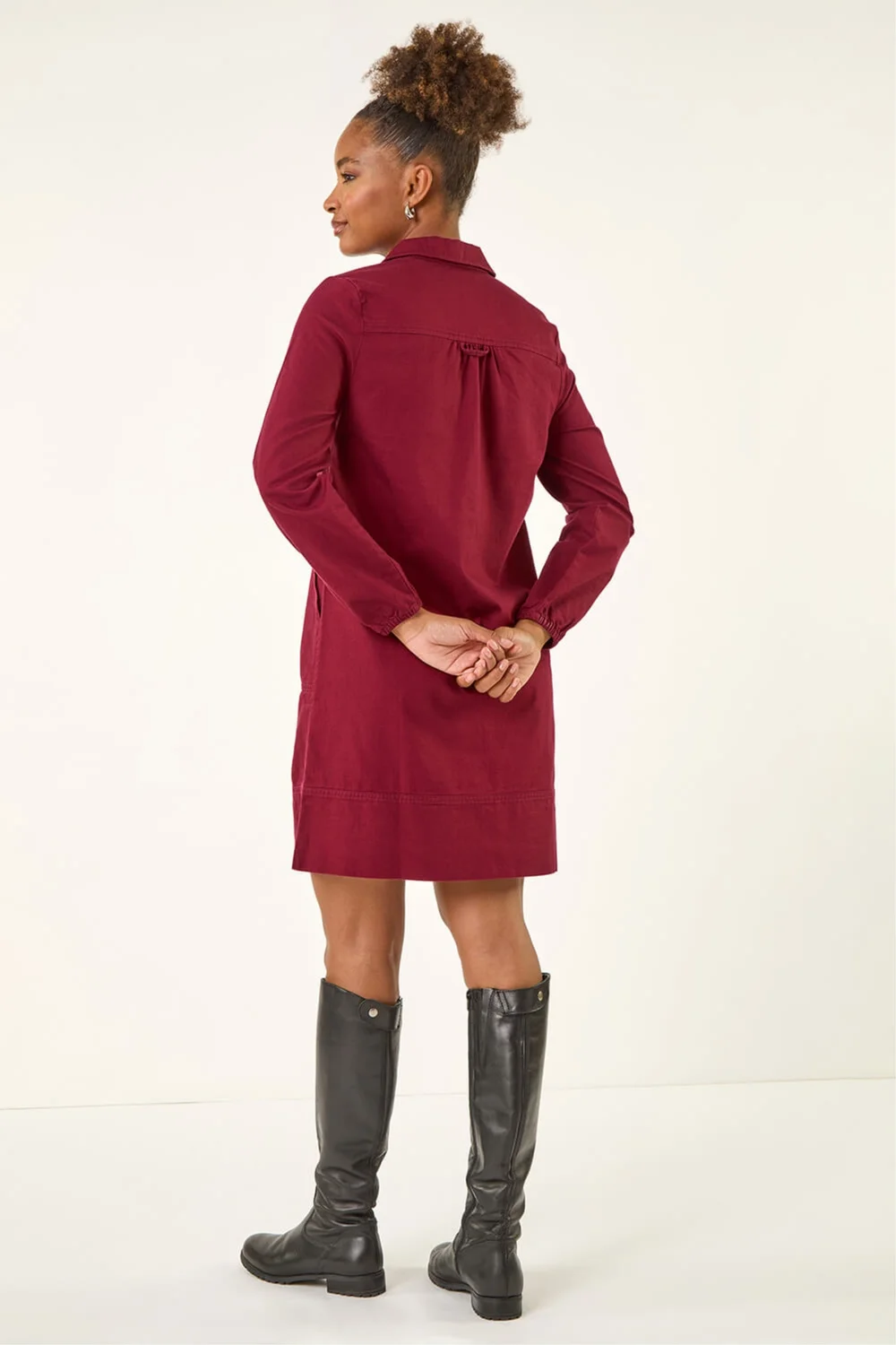 Roman Wine Collared Shift Shirt Dress - 12 Image 3