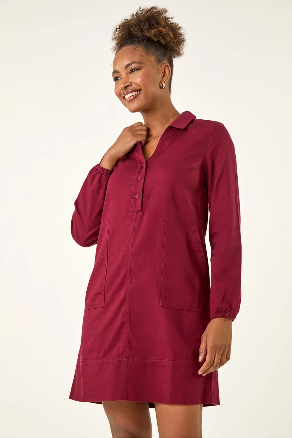 Roman Wine Collared Shift Shirt Dress - 12 Image 2