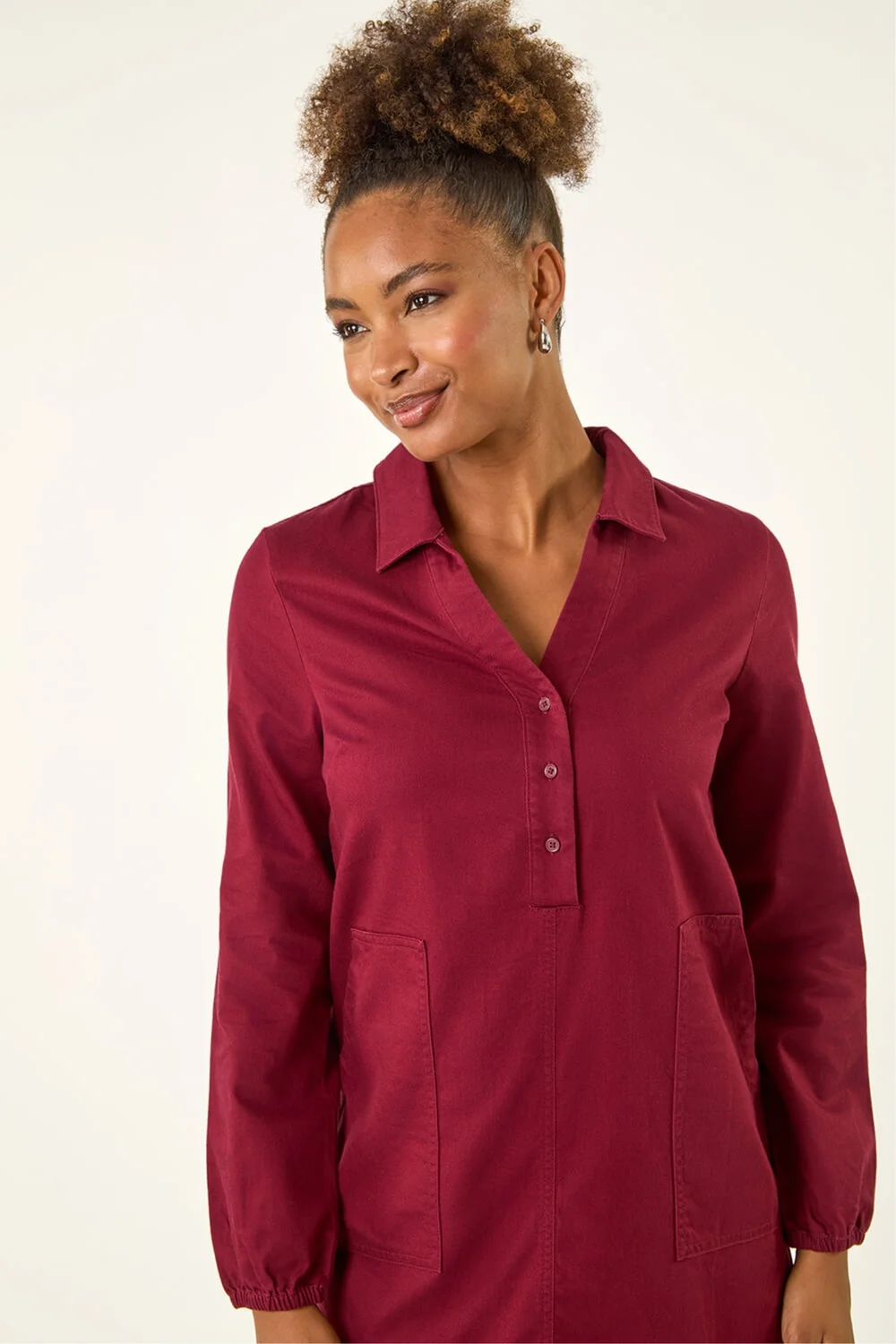 Roman Wine Collared Shift Shirt Dress - 12 Image 4