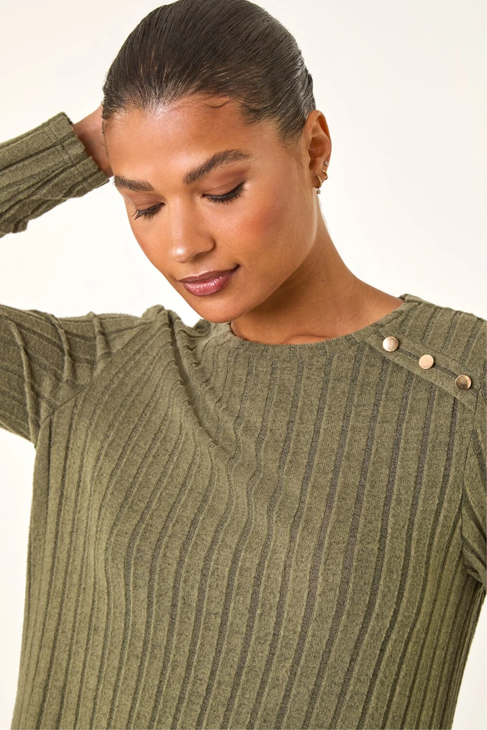 Roman Khaki Textured Ribbed Swing Dress - 20 Image 4