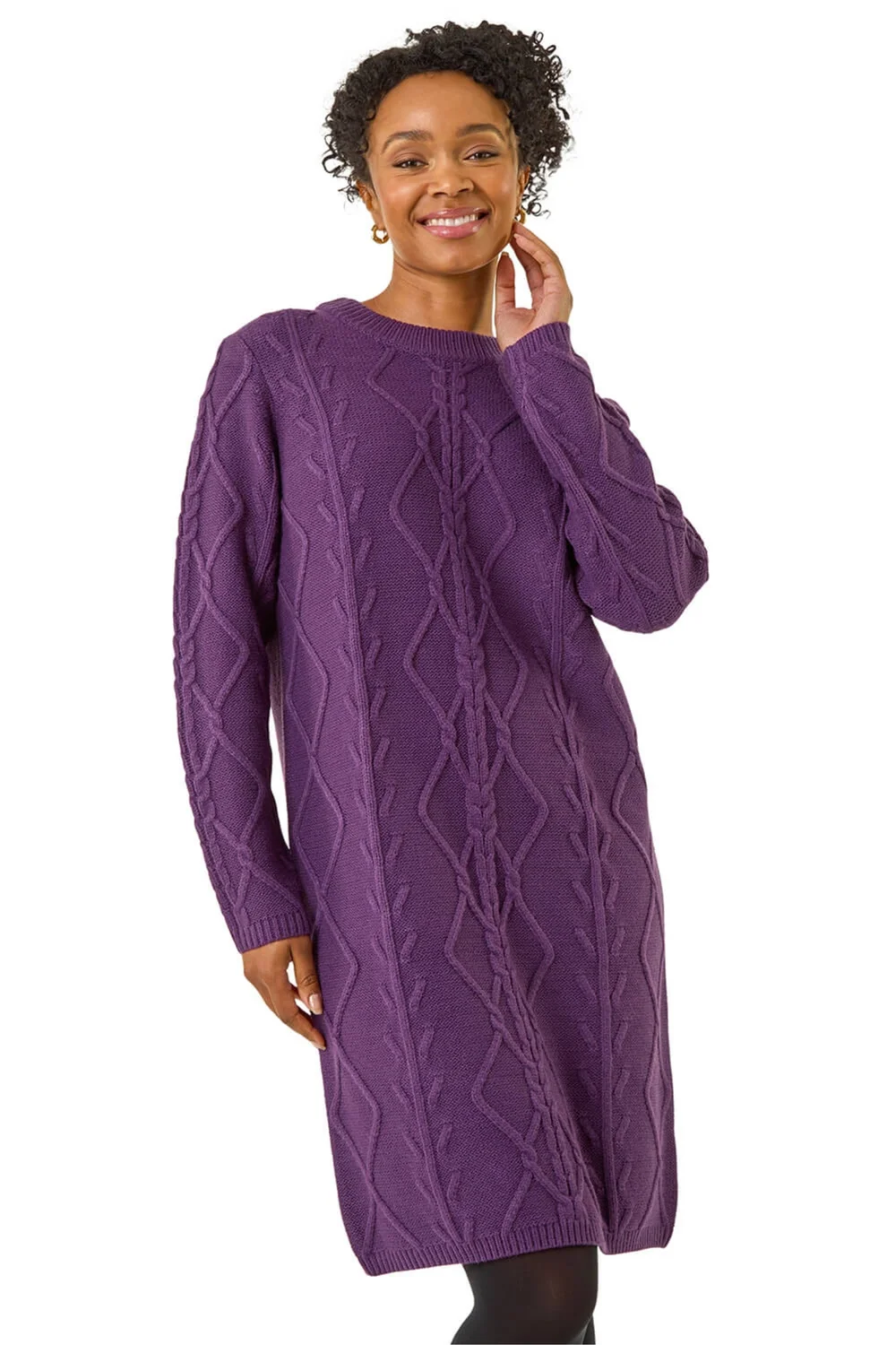 Roman Purple Petite Cable Knit Jumper Dress - 16 | Matalan Roman Purple Petite Cable Knit Jumper Dress - 16 | Matalan