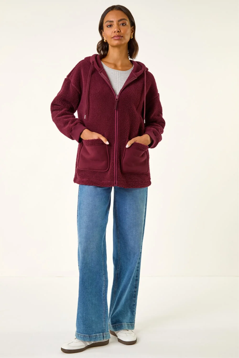 Roman Burgundy Hooded Borg Zip Through Jacket - 14 Image 2