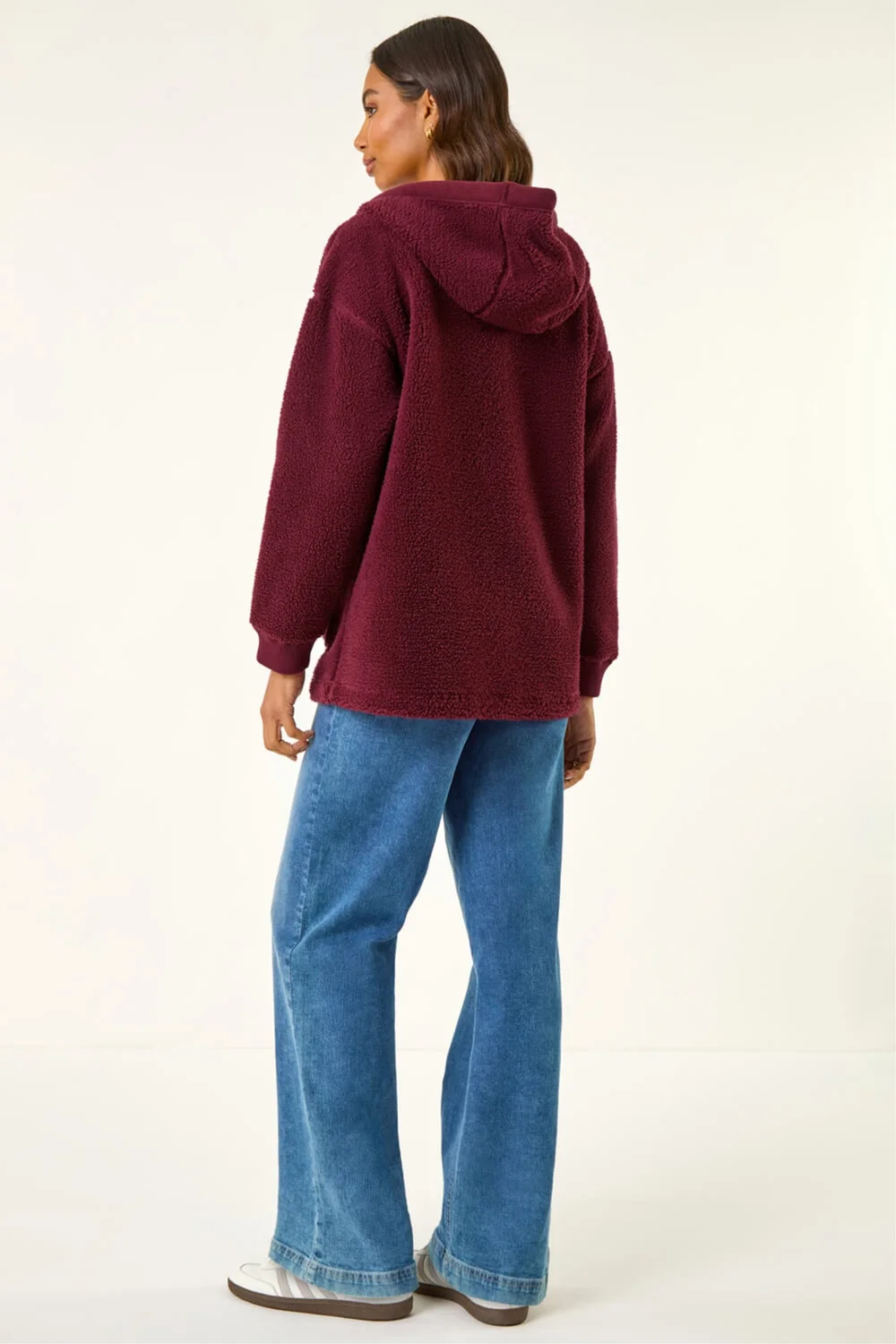Roman Burgundy Hooded Borg Zip Through Jacket - 14 Image 3