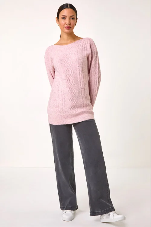 Roman Light Pink Sequin Cable Knit Jumper - 16 Image 3