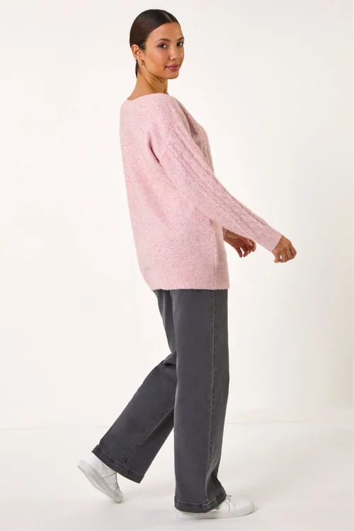 Roman Light Pink Sequin Cable Knit Jumper - 16 Image 4