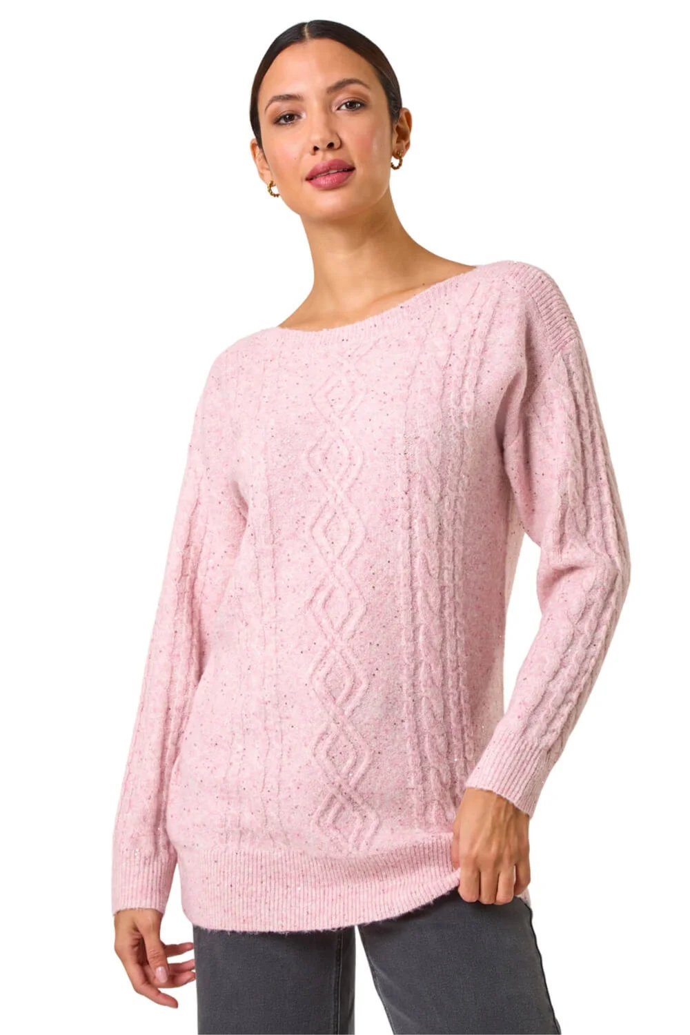 Roman Light Pink Sequin Cable Knit Jumper - 16 Image 1