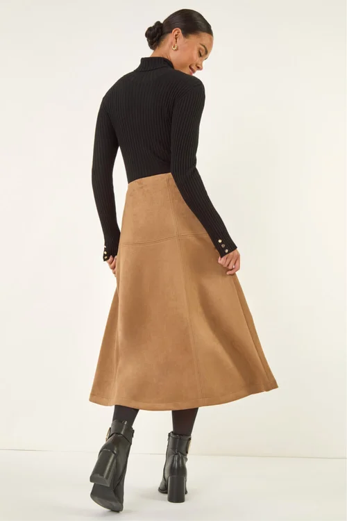 Roman Tan Petite Suede A-Line Skirt - Size 10 Image 2