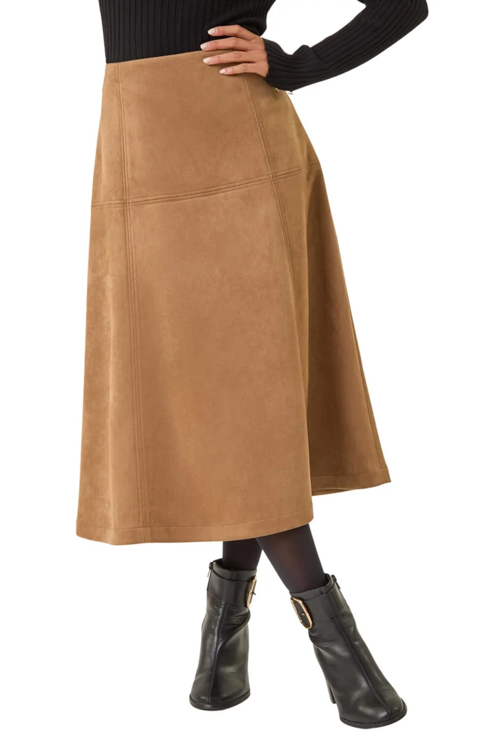 Roman Tan Petite Suede A-Line Skirt - Size 10 Image 1
