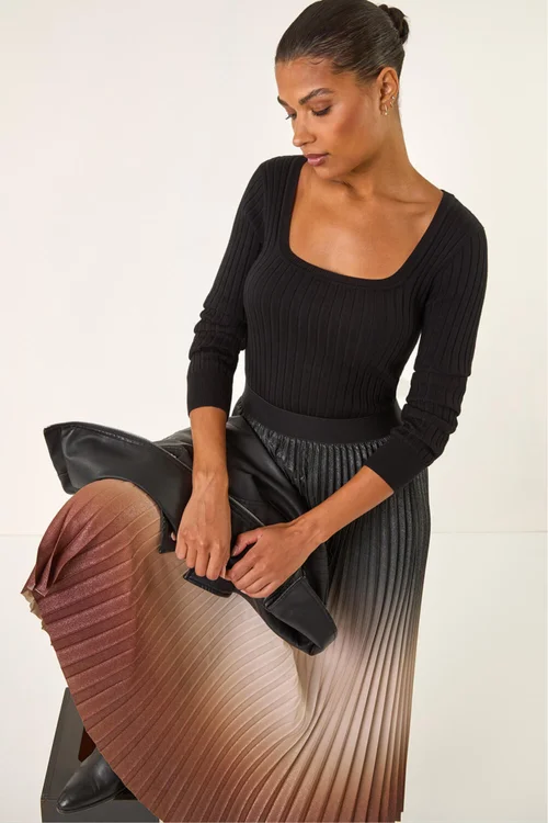 Roman Mocha Ombre Pleated Stretch Skirt - Size 10 Image 2