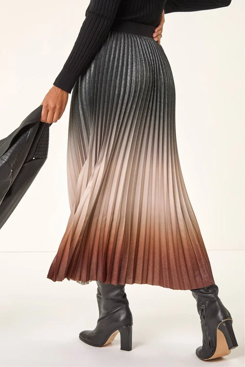 Roman Mocha Ombre Pleated Stretch Skirt - Size 10 Image 4