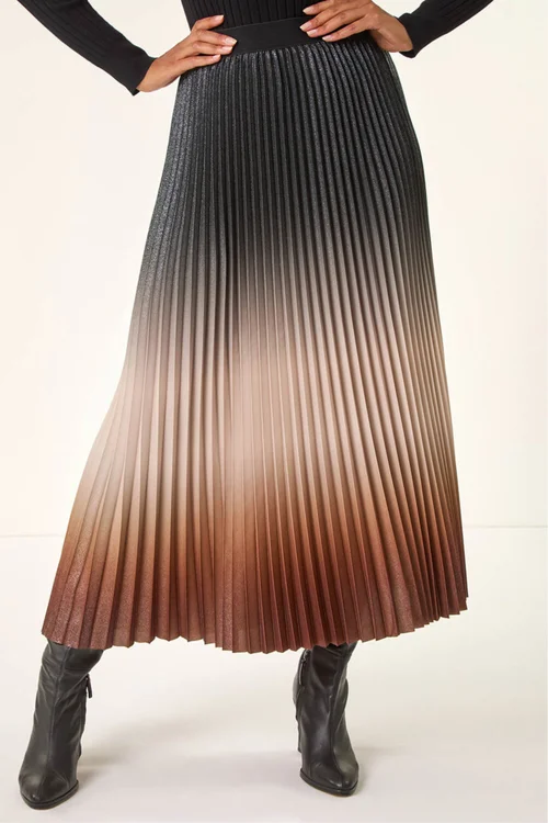 Roman Mocha Ombre Pleated Stretch Skirt - Size 10 Image 1