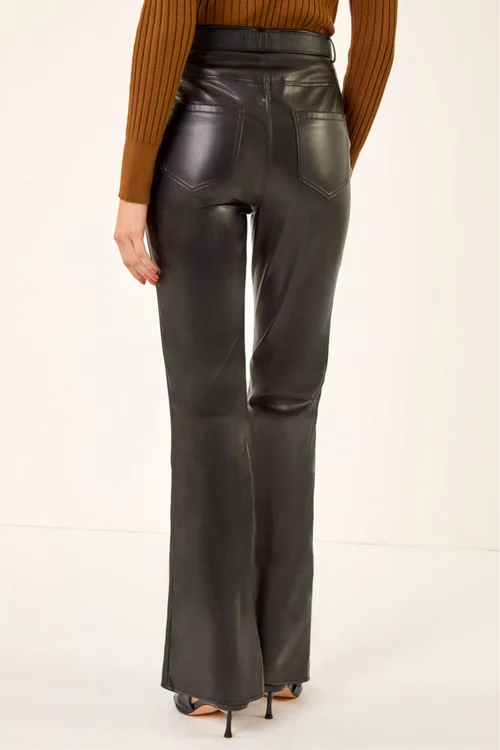 Roman Black Faux Leather Bootcut Trouser - 20 Image 4