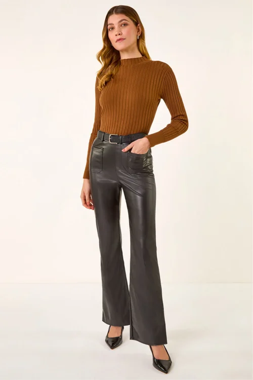 Roman Black Faux Leather Bootcut Trouser - 20 Image 3