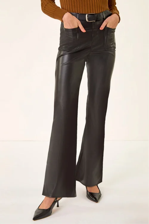 Roman Black Faux Leather Bootcut Trouser - 20 Image 1