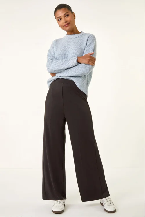 Roman Black Wide Leg Ponte Stretch Trouser - 16 Image 3