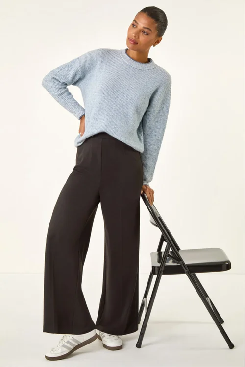 Roman Black Wide Leg Ponte Stretch Trouser - 16 Image 2