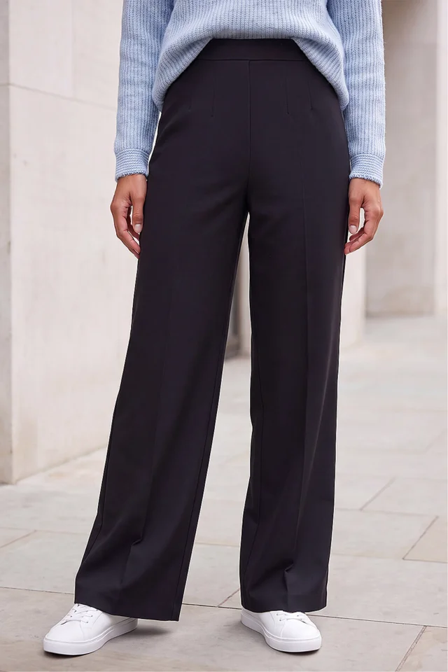 Roman Black Wide Leg Ponte Stretch Trouser