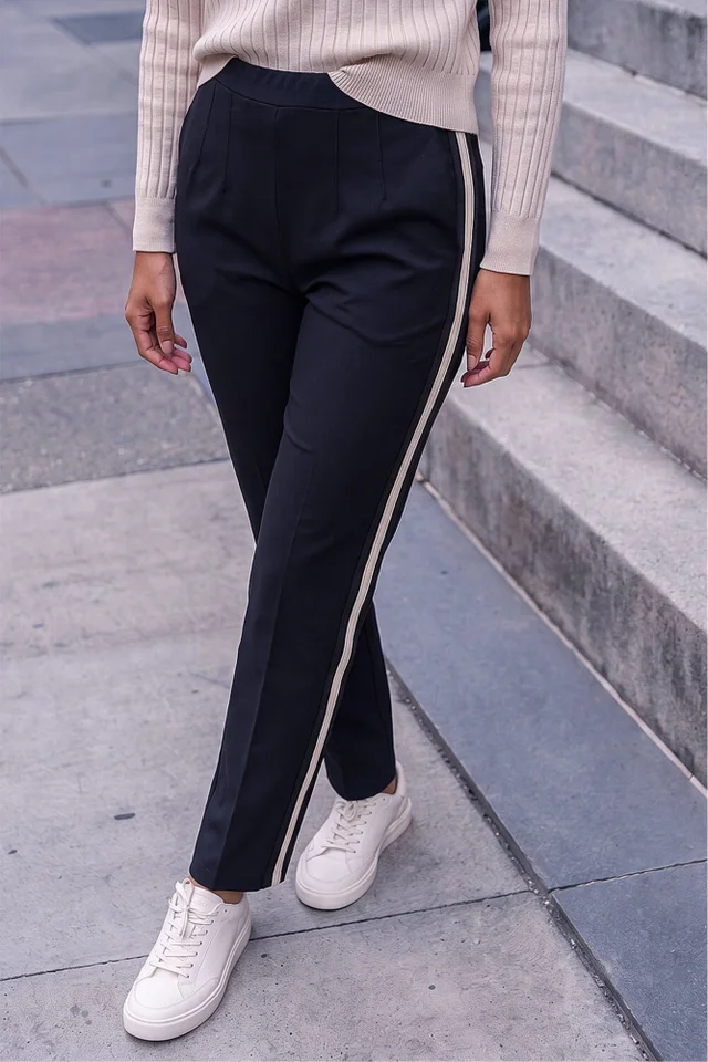 Roman Black Stripe Straight Leg Side Stripe Trousers