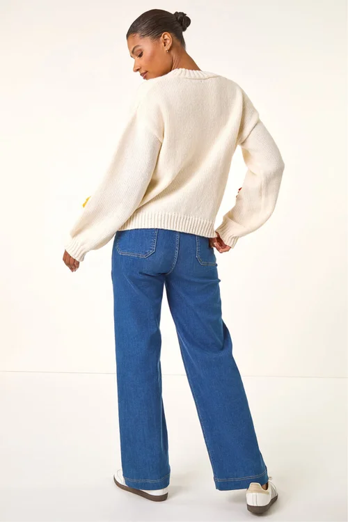 Roman Ivory Fruit Embroidered Knit Cardigan - L Image 4