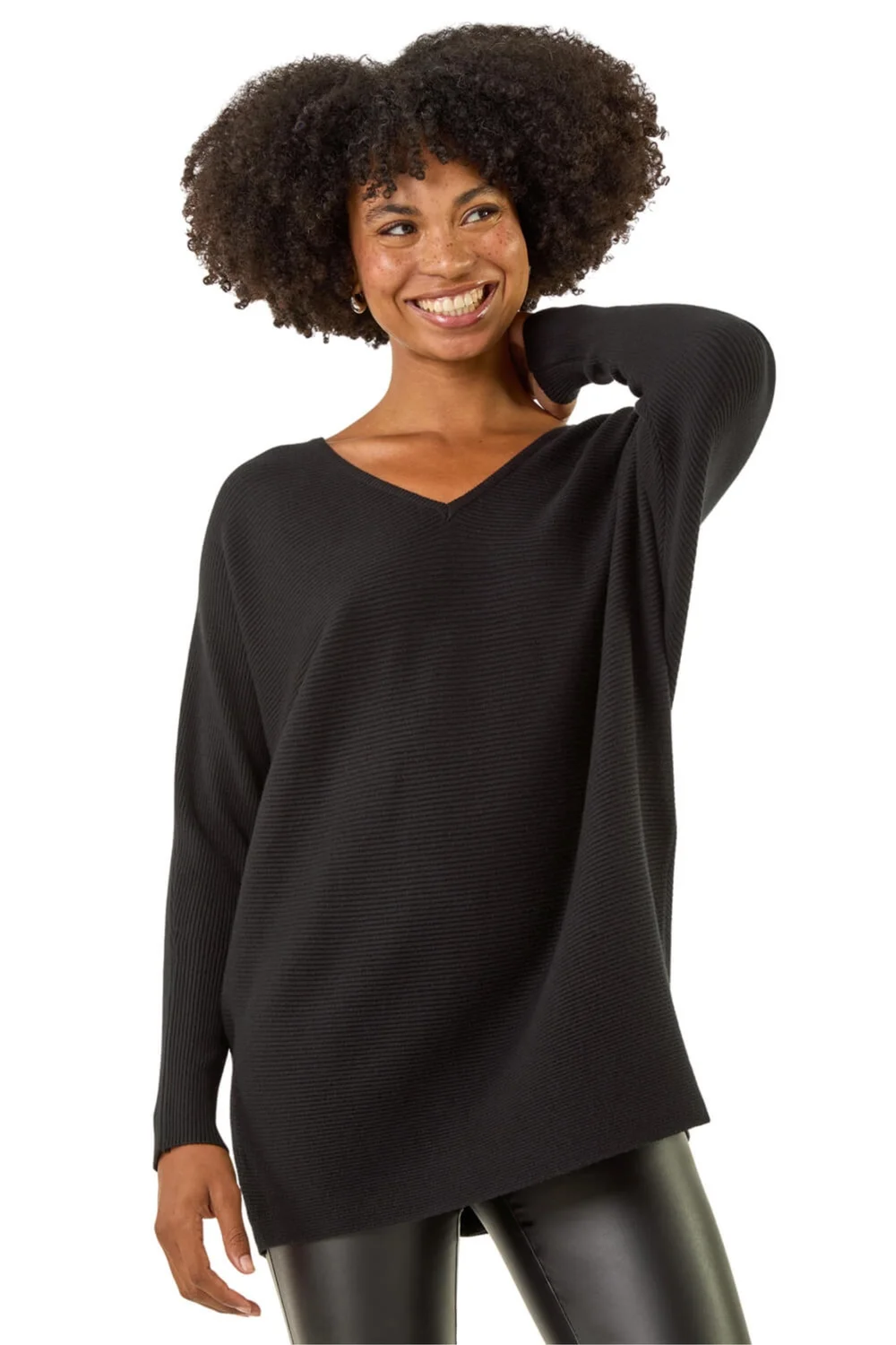 Roman Black V-Neck Lace Back Knit Jumper - One Size Image 1