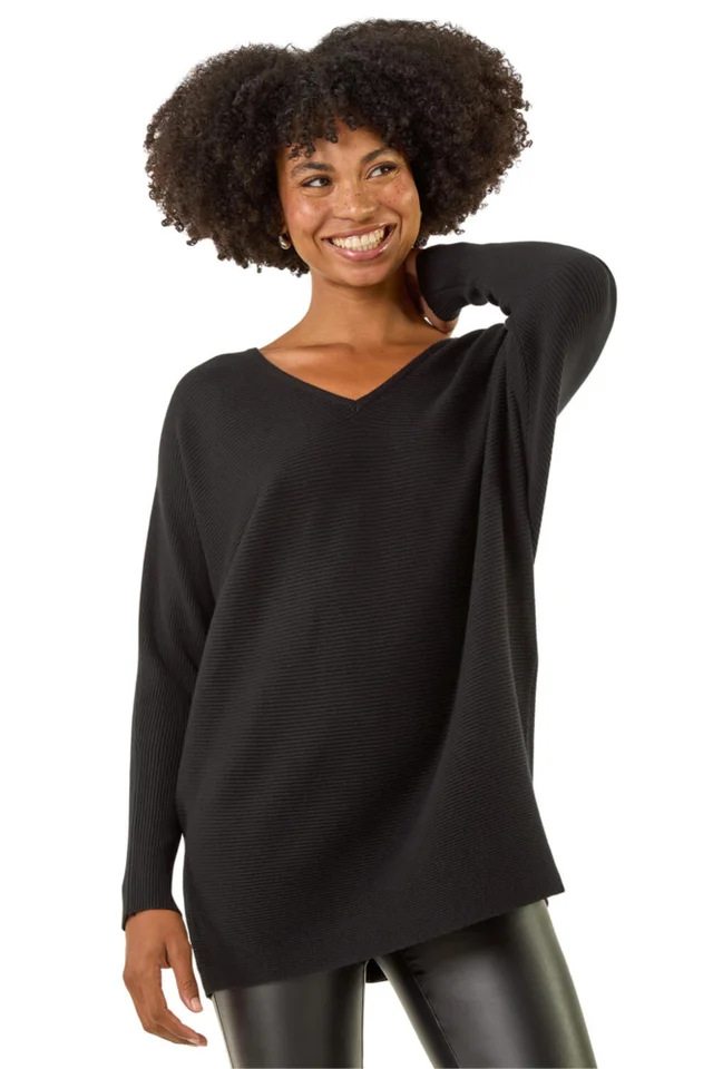 Roman Black V-Neck Lace Back Knit Jumper