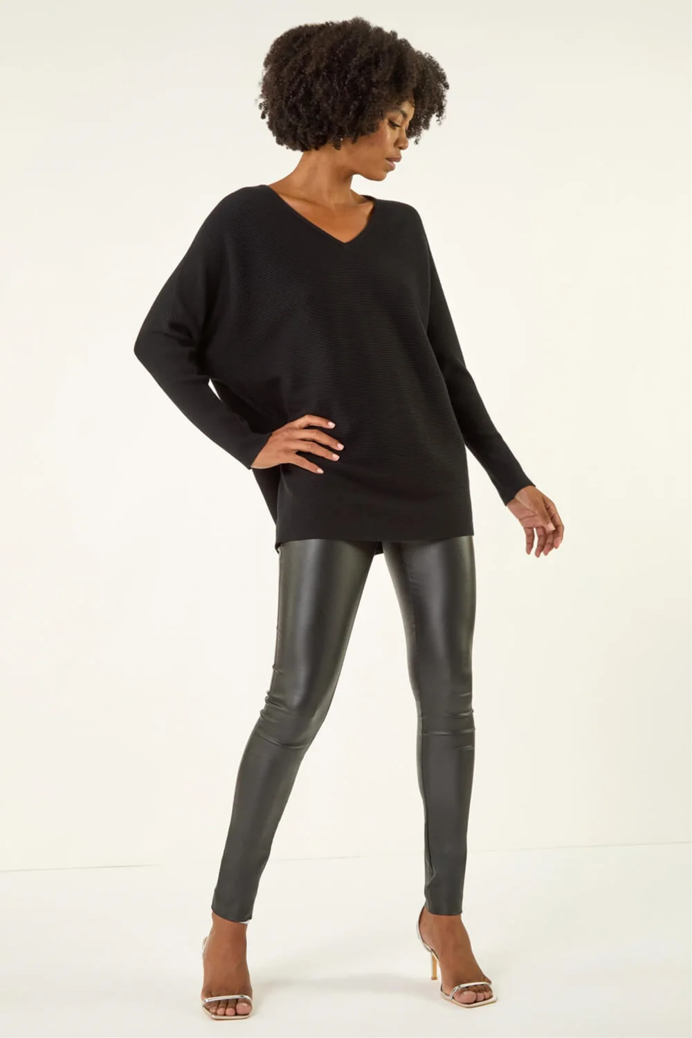 Roman Black V-Neck Lace Back Knit Jumper - One Size Image 3