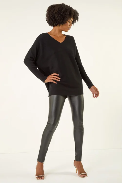 Roman Black V-Neck Lace Back Knit Jumper - One Size Image 3