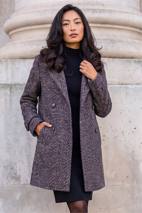 Roman Black Petite Double Breast Funnel Neck Coat - 16 Image 1