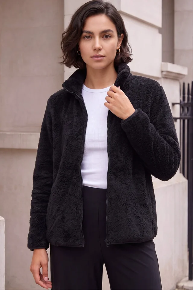 Roman Black Soft Sherpa Fleece Jacket