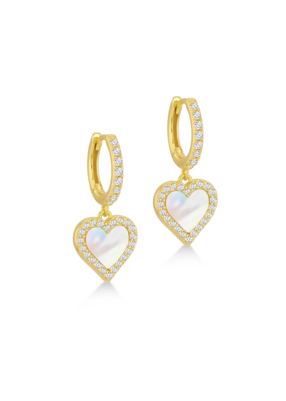 Golden Moments Sterling Silver Yellow Gold Plated Mother of Pearl & CZ Heart Hoop Drop Earring - One Size Image 1