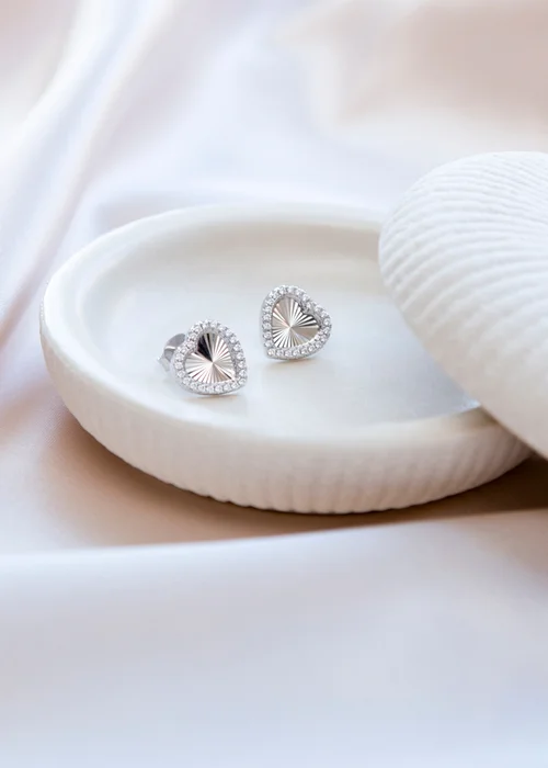 Golden Moments Sterling Silver Rhodium Plated Rainbow Heart and CZ Stud Earrings - One Size Image 2