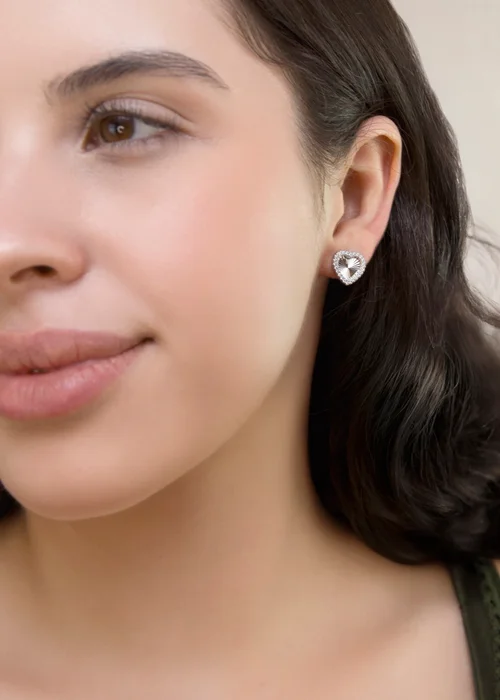 Golden Moments Sterling Silver Rhodium Plated Rainbow Heart and CZ Stud Earrings - One Size Image 3