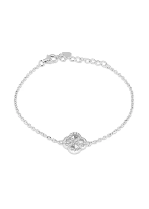 Golden Moments Sterling Silver Rhodium Plated Rainbow Clover and White CZ Adjustable Bracelet - One Size Image 1