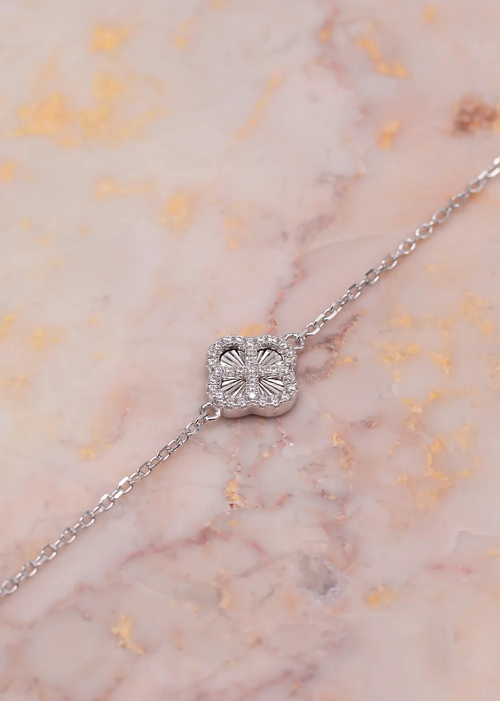 Golden Moments Sterling Silver Rhodium Plated Rainbow Clover and White CZ Adjustable Bracelet - One Size Image 2