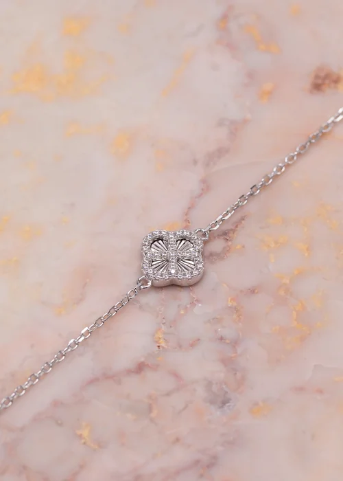 Golden Moments Sterling Silver Rhodium Plated Rainbow Clover and White CZ Adjustable Bracelet - One Size Image 2