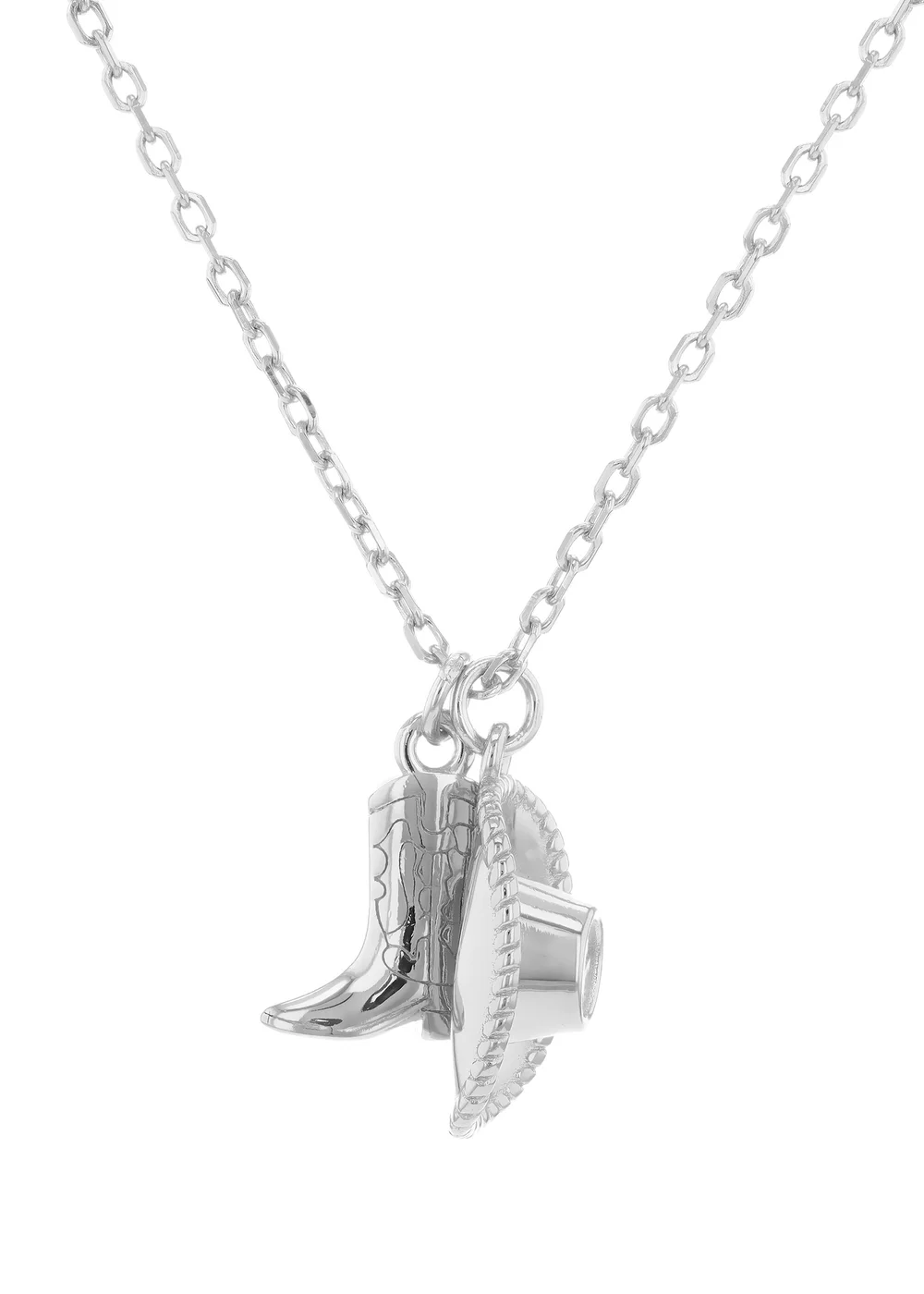 Golden Moments Sterling Silver Rhodium Plated Cowboy Boot and Hat Adjustable Necklace - One Size Image 1