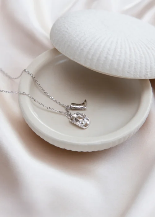 Golden Moments Sterling Silver Rhodium Plated Cowboy Boot and Hat Adjustable Necklace - One Size Image 2