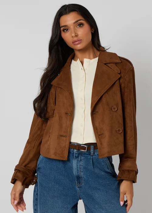 Urban Bliss Chocolate Faux Suede Cropped Trench - 12 Image 3