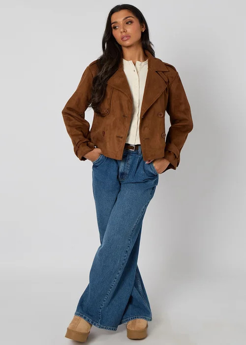 Urban Bliss Chocolate Faux Suede Cropped Trench - 12 Image 1