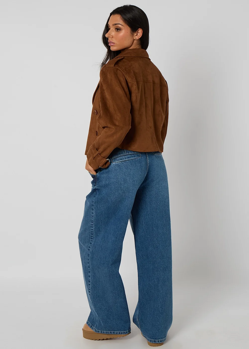 Urban Bliss Chocolate Faux Suede Cropped Trench - 12 Image 4