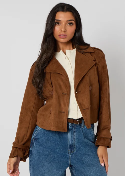 Urban Bliss Chocolate Faux Suede Cropped Trench - 12 Image 2