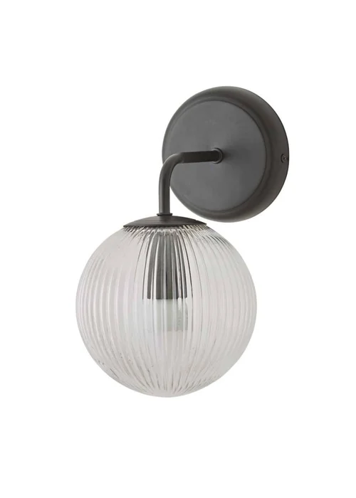 ValueLights Kempton Matte Black Wall Light with Ribbed Globe Shade - One Size Image 5