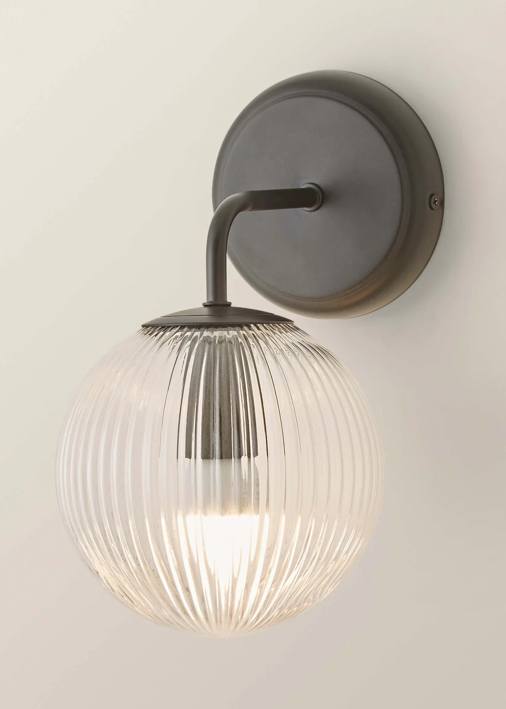 ValueLights Kempton Matte Black Wall Light with Ribbed Globe Shade - One Size Image 3