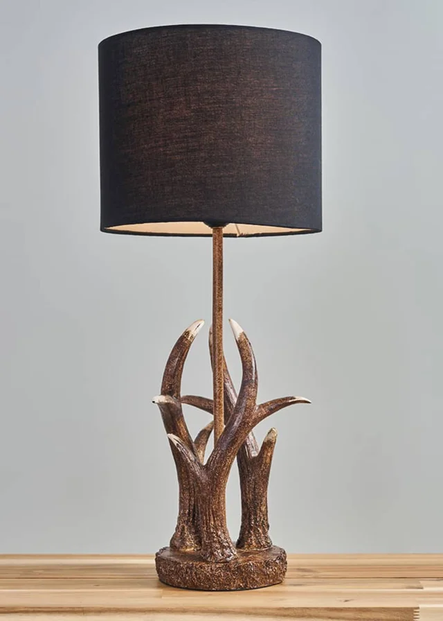 ValueLights Caribou Antler Natural Table Lamp with Black Shade
