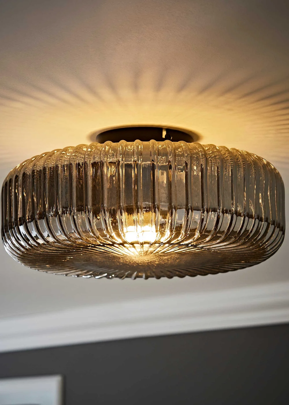 ValueLights Calpe Large Black Ceiling Light Ribbed Smoked Shade - One Size Image 1