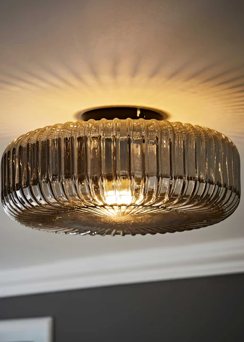 ValueLights Calpe Large Black Ceiling Light Ribbed Smoked Shade - One Size Image 1
