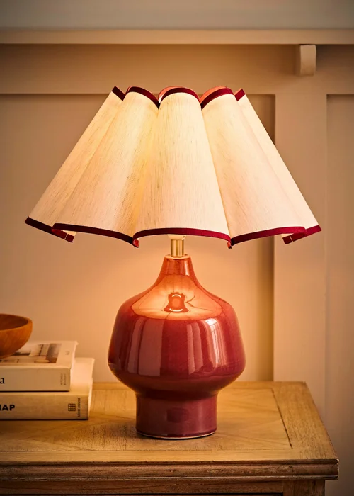 ValueLights Jamie Burgundy Ceramic Table Lamp with Scallop Trim Shade - One Size Image 2