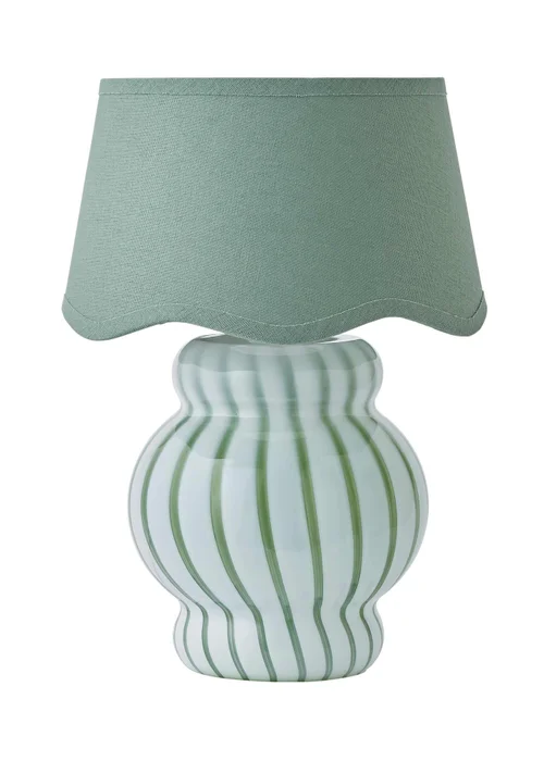 ValueLights Taffy Green Stripe Glass Table Lamp with Sage Scallop Shade - One Size Image 5